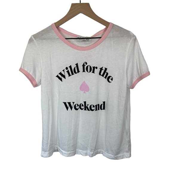 NWT Wildfox Wild For the Weekend T Shirt White and Pink Size Small - Picture 2 of 6